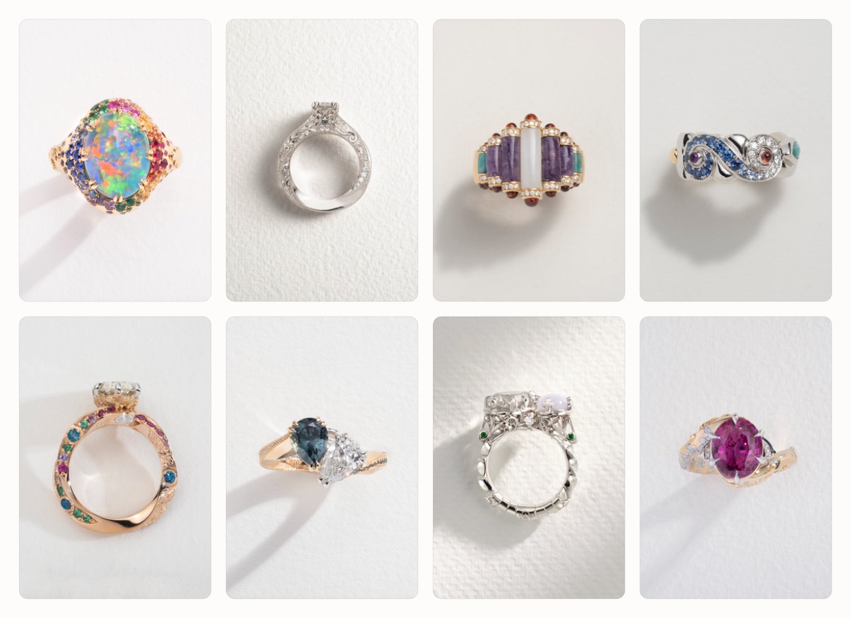 Online jewelry storefront product grid